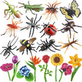 20Pcs Insect Toy Fake Plastic Bugs Figures for Kids - Flower Ladybug Bee Butterfly Ant Cricket Mantis Scorpion Spider School Project Birthday Cake Topper Party Favors April Fool's Day Prank Gifts