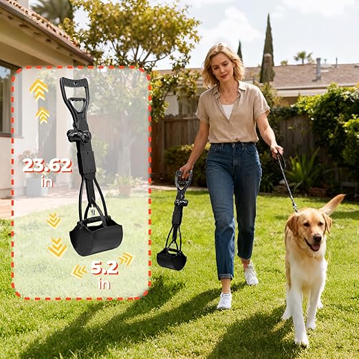 30L Dog Poop Trash Can Outside with Pooper Scooper, Inner Bucket, Stainless Steel Dustpan, Rake & Shovel, Waste Bags for Dog Poop Disposal