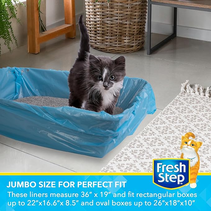 Fresh Step Jumbo Sifting Drawstring Cat Litter Box Liners, Heavy Duty Kitty Litter Bags for Extra Large Oval or Rectangle Pans, Helps Separate Waste for Easier Cleanup, 36 x 19 in, 7 Ct
