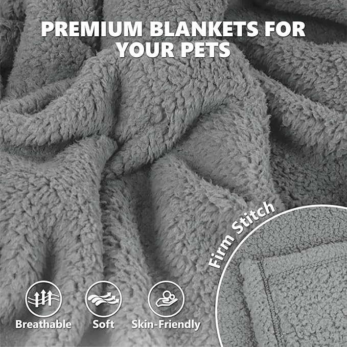 furrybaby 1 Pack 2 Puppy Blankets for Medium Dogs Super Soft Premium Sherpa Pet Calming Blankets for Cat Bed Couch Car and Indoor Washable Fleece Dog Blankets(32"x40", Grey&Grey)