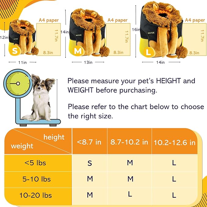 MORIK Lion's Den: Pet Backpack Carrier for Small Dogs and Cats Under 20 lbs. with Good Ventilation, Washable Mat, and Safety Strap, Ideal for Travel, Hiking, and Everyday Adventures (Large)