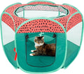 Furhaven Portable Dog Playpen Cat Tent, Pet Playground,Kennel Foldable Indoor Outdoor Zippered Puppy Crate - Green & Pink, Small