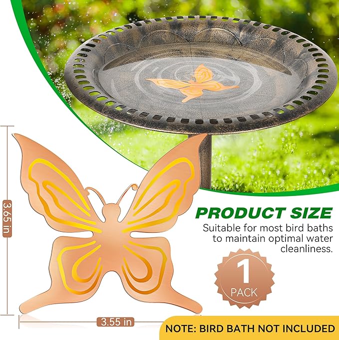 Saillong 1 Pack Bird Bath Copper Disk, Reinforced 99.99% Pure Copper Bird Bath Purification Disk for Physical Clean Water, Birdbaths Cleaner for Outdoor Birdbaths, Bowl and Garden Fountain (Butterfly)
