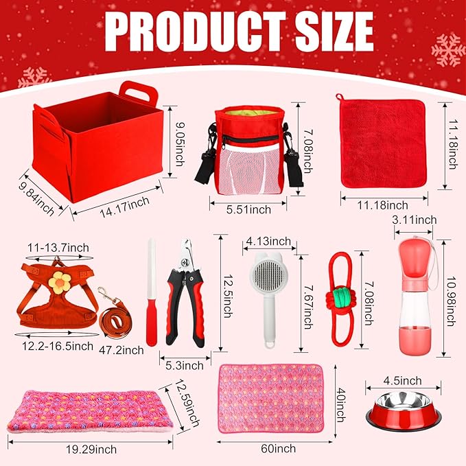 Abbylike 50 Pcs Puppy Supplies Starter Kit for Small Dogs Puppy Essentials Includes Leash, Bowls, Teeth Brushes, Water Bottle, and More Accessories for Dogs Pet Day Welcome Gift(Red)