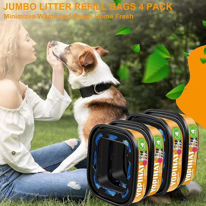 2 IN 1 Genie Refill Bags for Dog Cat 4 Pack - Total 112FT Lasts Up to 16 Months - Superior Odor Control for Dog Poop Cat Litter Bags - Pet Waste Refill Bags Fits Pet Genie and Litter Genie Pails