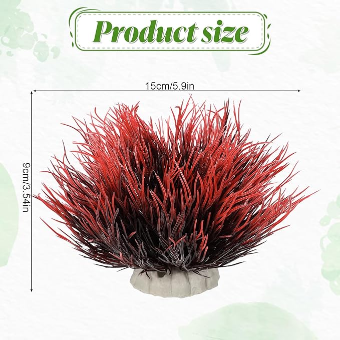 2 Pcs Aquarium Plants Fish Tank Decorations Artificial Fish Tank Plants Plastic Mini Grass Set Natural Style Tanks Accessories (Black Red)