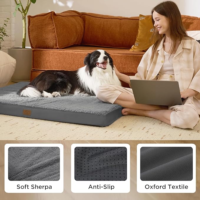 Bedsure Dog Beds Large Sized Dog - Comfy Flat Pet Beds with Removable Washable Cover, Orthopedic Egg Crate Foam Puppy Mat, Suitable for Pet Up to 65 lbs