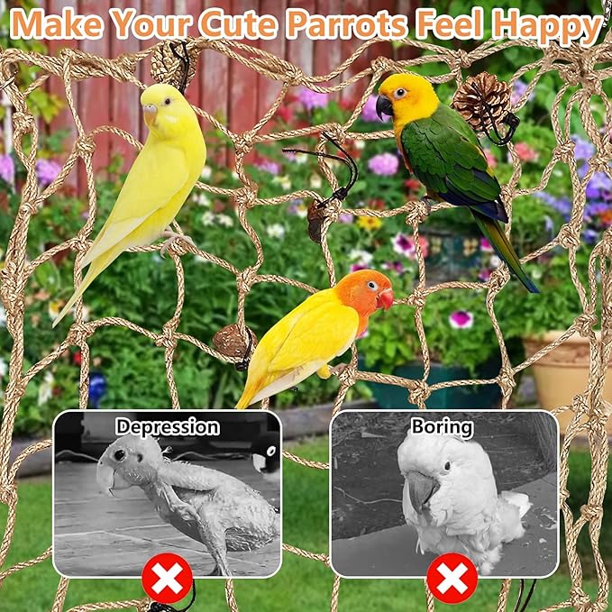 Tfwadmx Bird Climbing Rope Net Parrot Perch Climbing Rope Ladder,Large Size - 24''X24'' Parakeet Cage Hanging Toys for Budgies, Parrot, Conure,Parakeets, Blue & Gold Macaw