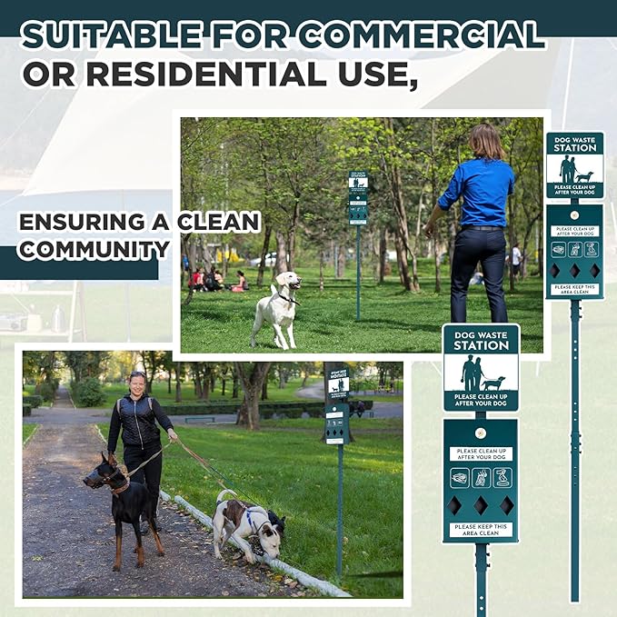 Qinyoung Dog Waste Station with Bags Galvanized Steel Outdoor Pet Bin Dispenser Reflective Sign Rust Proof System for Backyard Commercial Park(1 Pack)