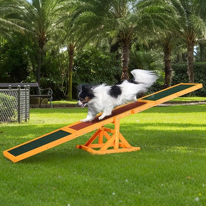 71" Dog Agility Seesaw Outdoor for Training and Exercise, Wooden Agility Dog Training Platform Equipment - Dog Obstacle Course Backyard Run Game Toy (Natural)