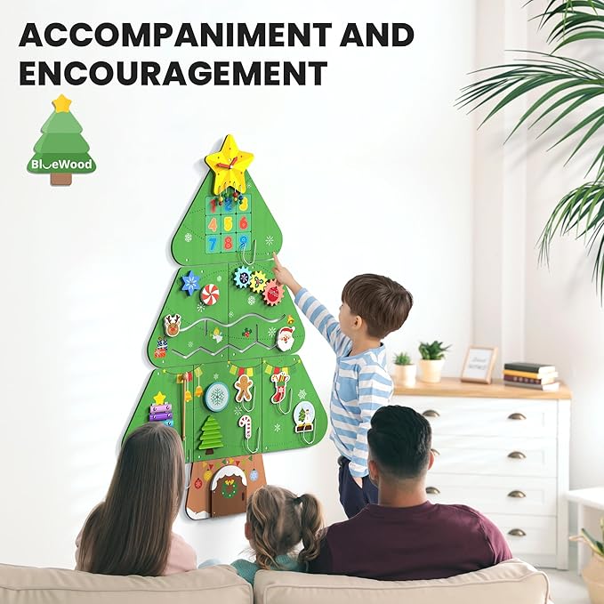 BlueWood Wooden Wall Busy Board Panels, Toddler Learning Activity Center, Montessori Philosophy Sensory, Educational Toys, Conducive to All-Round Development - Tree