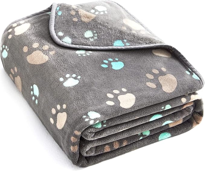 Allisandro 350 GSM Super Soft and Premium Fuzzy Flannel Fleece Pet Dog Blanket, The Cute Print Design Washable Fluffy Blanket for Puppy Cat Kitten Indoor or Outdoor, Grey, 64 x 40 Inches