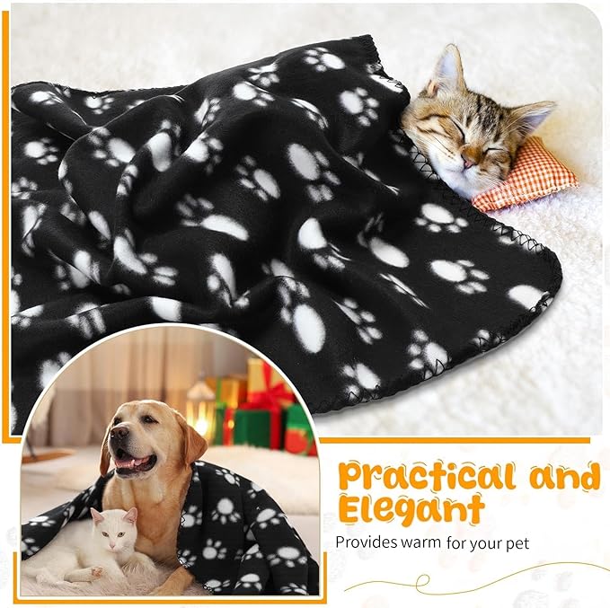 Tatuo 10 Pieces Pet Blankets with Paw Print Dog Cat Fleece Blankets Soft Warm Sleep Mat Pad Bed Cover for Kitten Puppy and Other Small Animals, 24 x 28 Inch(Cool Color)