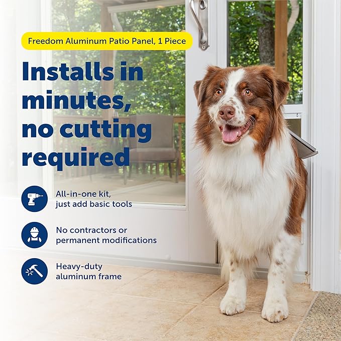 PetSafe Sliding Glass Pet Door - No-Cut DIY Install Doggy Door for Renters - Aluminum Frame - Adjustable Height 91 7/16" to 96" - Ideal for Large Dogs Up to 100 lb - White