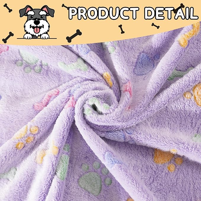 Rezutan Dog Blankets Throw 3 Pack for Large Medium Pet Cat Soft Fuzzy Blankets Washable,Reversible Paw Print for Dog Kennels-Beds, Sofas, Furniture Protection,41 x 31 inch, Purple/Green/Brown