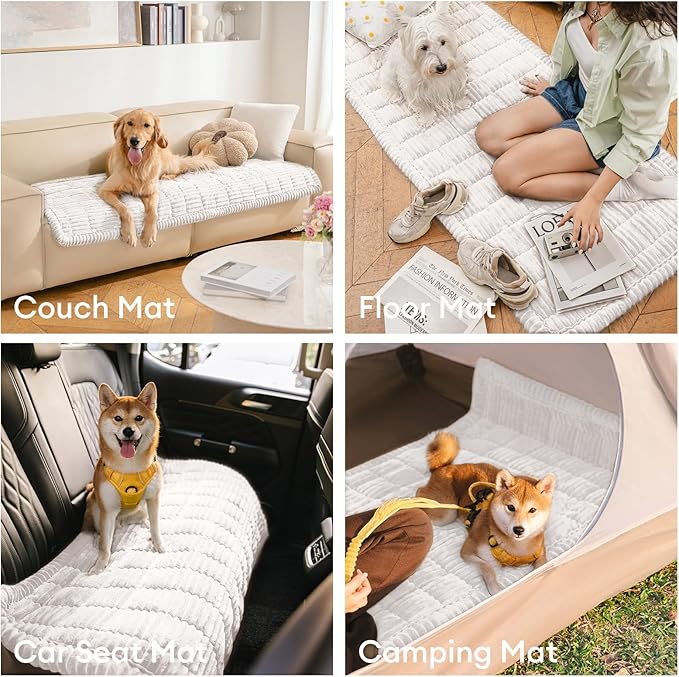 FUNNY FUZZY Pet Couch Covers for Sofa, Washable Dog Couch Cover Protector for Dogs, Flannel Couch Covers for Dogs Pet Friendly Pets Mat Bed (White, 19.7"x19.7")
