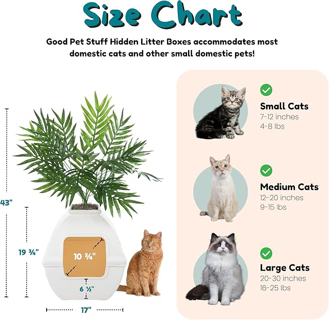 Good Pet Stuff Hidden Litter Box Planter, Decorative Cat Litter Enclosure with Carbon Filter, Artificial Plant, Easy Clean, Indoor Design, Courtyard Square Style, Base Kit, White Birch