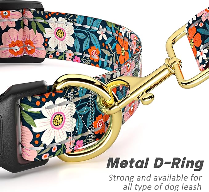 Reflective Dog Collar for Extra Small Dogs, Cute Flower Theme Adjustable Heavy-Duty Nylon Puppy Collar for Boy and Girl Female, Soft Pet Accessories with Quick Release Buckle, Elegant Floral