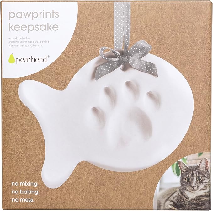 Pearhead Cat Paw Print Keepsake, Fish Shape Hanging Keepsake for Pets, DIY Hanging Pawprint Ornament