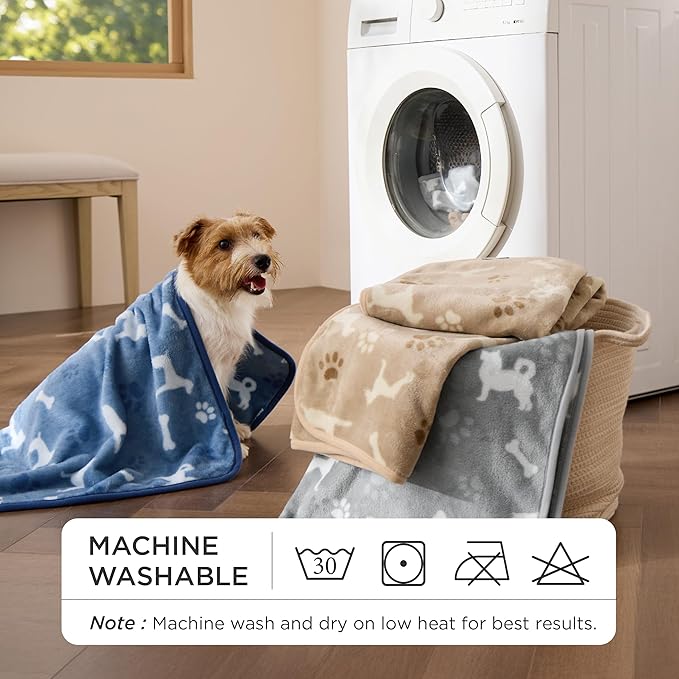 Bedsure 1 Pack 3 Pet Blankets, Super Soft Fluffy Premium Fleece Flannel Portable Throw Dog Blankets for Small Dogs, Printed Cat Puppy Blanket Grey/Brown/Blue Small(20x30 inch)