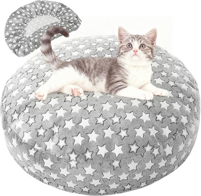 Youyole Small Washable Round Dog & Cat Bed Cover Replacement Waterproof 20 x 20 x 8 in Round Donut Bed Cover for Small Dogs Soft Gray Pet Beds Protector Sheet with Lovely Star Print for Beds Pet Couch
