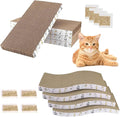 PatiencET Cardboard Cat Scratcher Pads, Double-Sided, 8-Pack (4 Flat, 4 Wavy), Catnip Included, for Small to Medium Cats