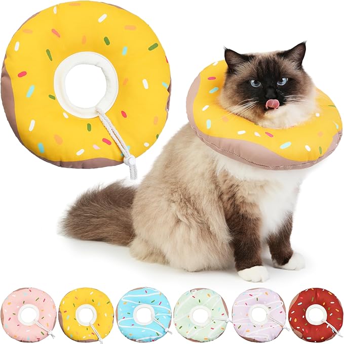Cat Cone Collar Soft, Waterproof Cat Recovery Collars Spay Cones to Stop Licking Cute Donut E Collar After Surgery Anti-Lick Wound Healing Safety Elizabethan Collar for Kittens (Donut Yellow, Medium)