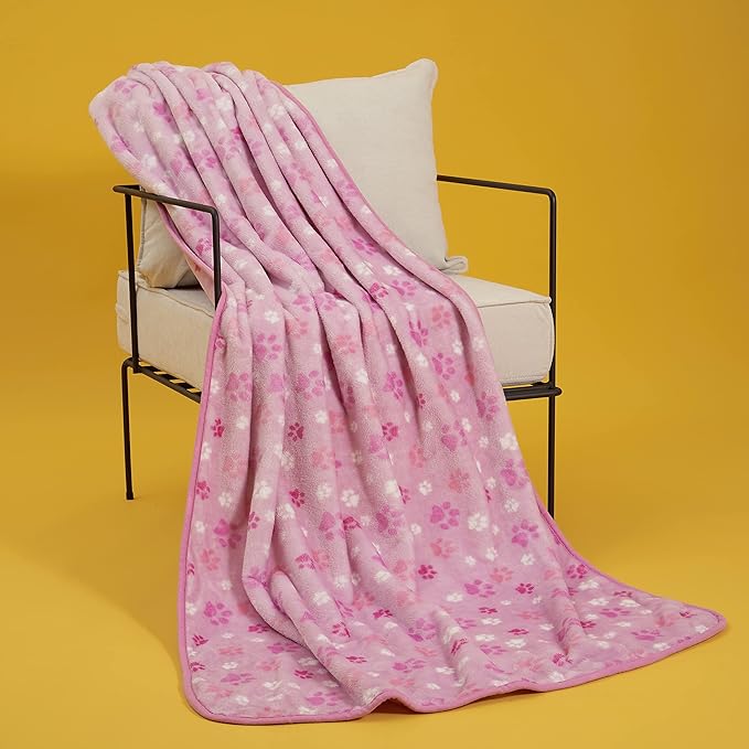 Allisandro Luxurious Dog Blanket, Extra Softness 350 GSM Flannel Fleece Pet Throw for Small Medium and Large Dogs Puppies and Cats, Pink, 80 × 64 Inches