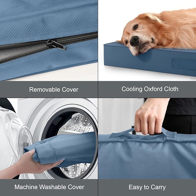 Outdoor Orthopedic Dog Bed for Medium Dogs & Cats, Waterproof Flat Pet Mat with Egg Crate Foam & Washable Removable Oxford Cover, 30x20 Inch, Blue