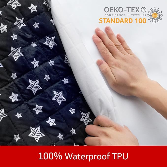 Waterproof Dog Bed Covers Replacement Washable Pet Hair Easy to Remove, Noiseless Quilted Puppy Pet Bed Cover Lovely Black Star Print 20x30 Inches, for Dog/Cat, Cover Only