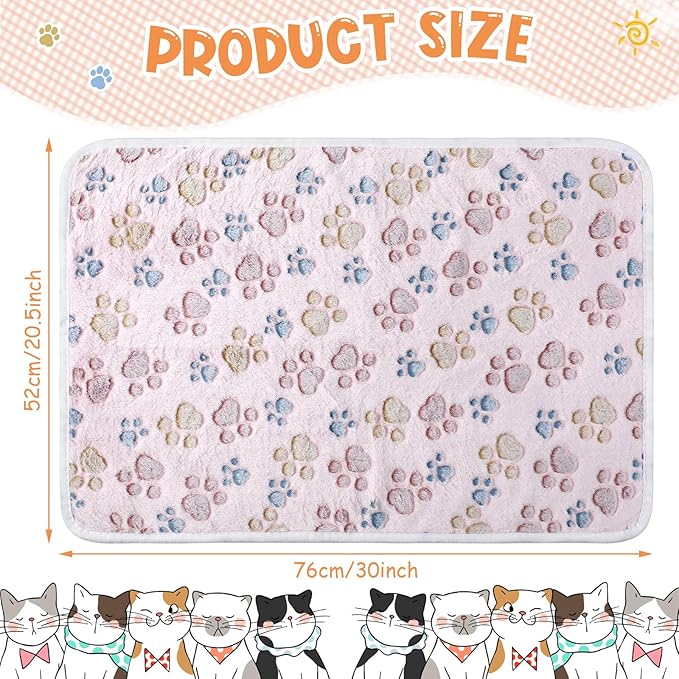 Tatuo 4 Pcs Dog Blanket for Pet Cat Blankets Indoor Puppy Teething Stuff Toys Paw Print Fleece Soft Blanket Sleep Mat for Guinea Pig Cage(Beige,Medium(30 x 20.5 Inch),Square)