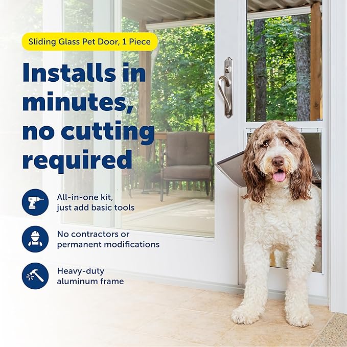 PetSafe Sliding Glass Pet Door - No-Cut DIY Install Doggy Door for Renters - Aluminum Frame - Adjustable Height 75 7/8" to 80 11/16" - Ideal for Extra Large Dogs Up to 220 lb - White