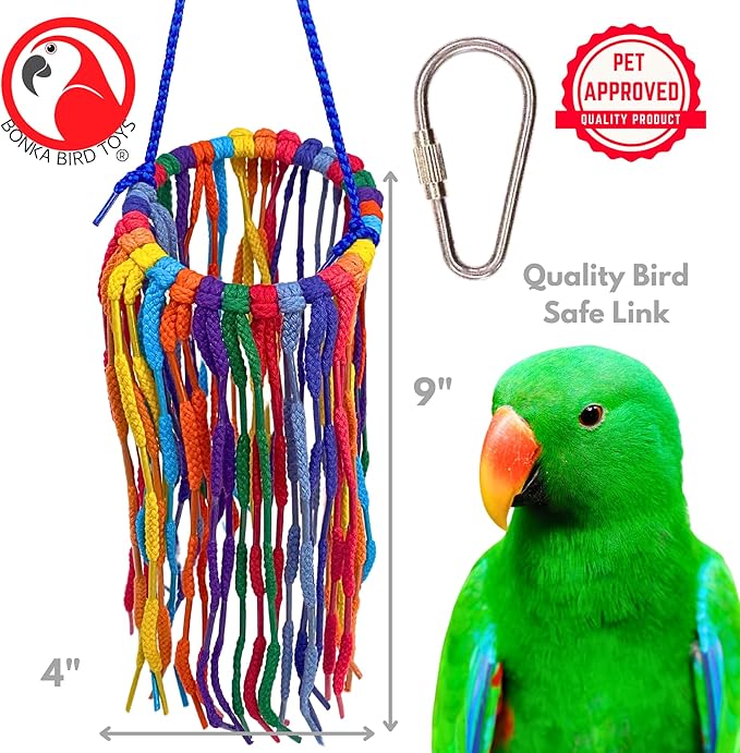 Bonka Bird Toys 51213 Large Aglet Heaven 9" Hanging Cotton Shoelace Ring Toy for Medium to Large Birds Like Eclectus Amazons African Greys