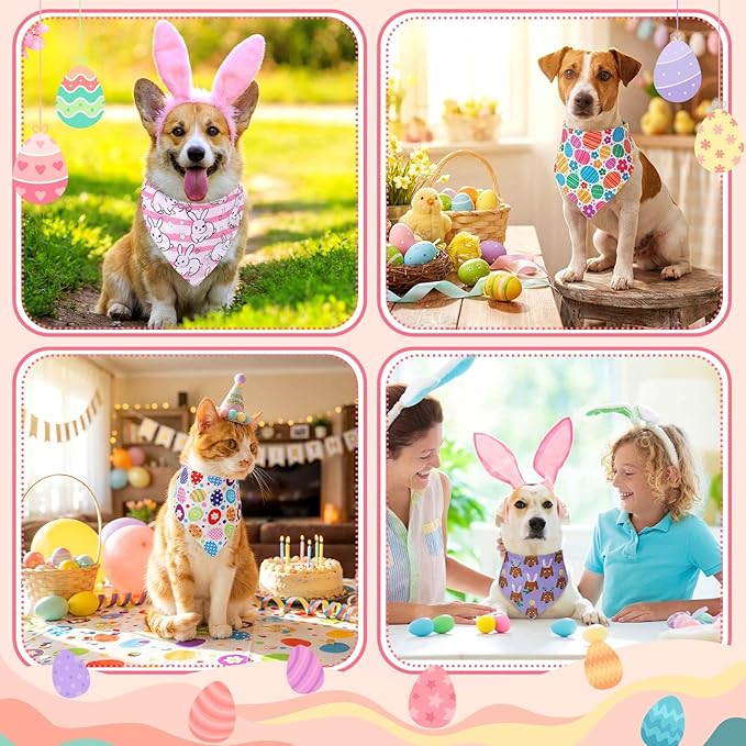 Youyole 120 Pcs Easter Dog Bandana Bulks Bunny Dog Bandanas Rabbit Egg Pet Scarf Soft Cat Triangle Scarfs Easter Day Pet Bandana Bibs for Small and Medium Breed
