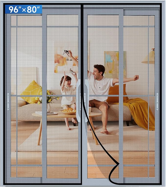 Upgraded PET Mesh Magnetic Screen Door, Stronger Than Fiberglass and Polyester, Hands Free, Keep Bugs Out, Pet & Kid Friendly, Suitable for Sliding and Patio Doors - 96" X 80"