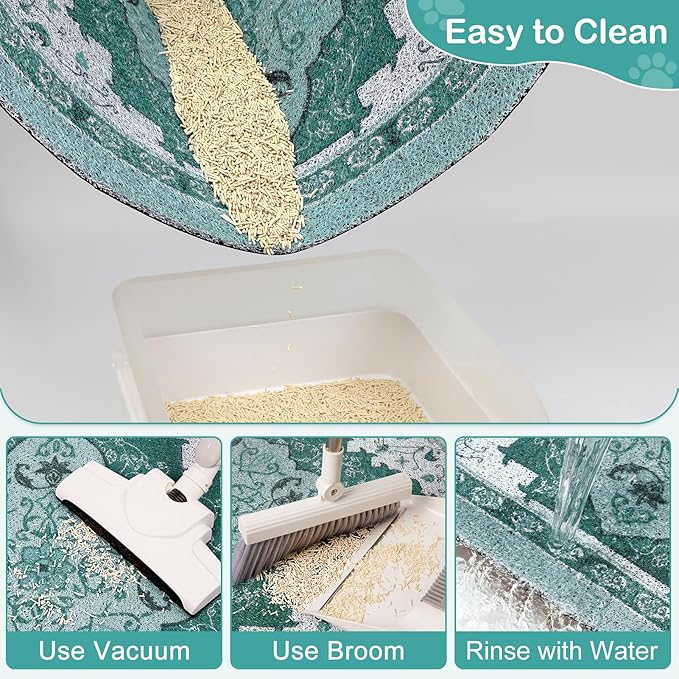 Bienbee Cat Litter Mat, 40" x 30" Jumbo Size Litter Box Mat Rug with Non-Slip Bottom, Urine and Water Proof, Easy to Clean Cat Supplies Essentials for Indoor Kitty Kitten Floor,Green XL