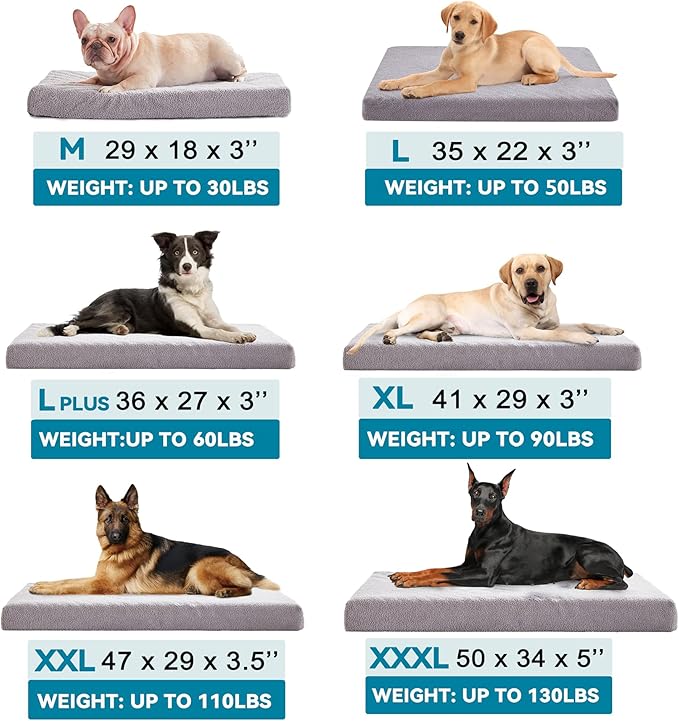 Cooling Dog Beds for Large Dogs, Memory Foam Pet Bed with Waterproof Liner and Cooling Gel Mattress, Comfy Dog Crate Mat Fits up to 60 lbs Pets