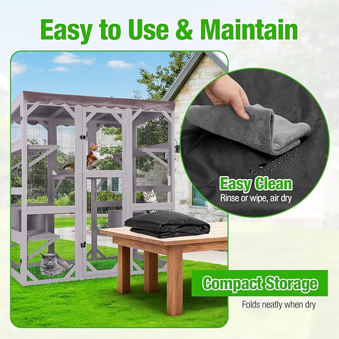 Kingling Outdoor Cat House Cover for Winter, Waterproof and Dustproof Protection Cover for Large Cat Cage Condo Black - 63" L x 32" W x 71" H inch(Cover Only)