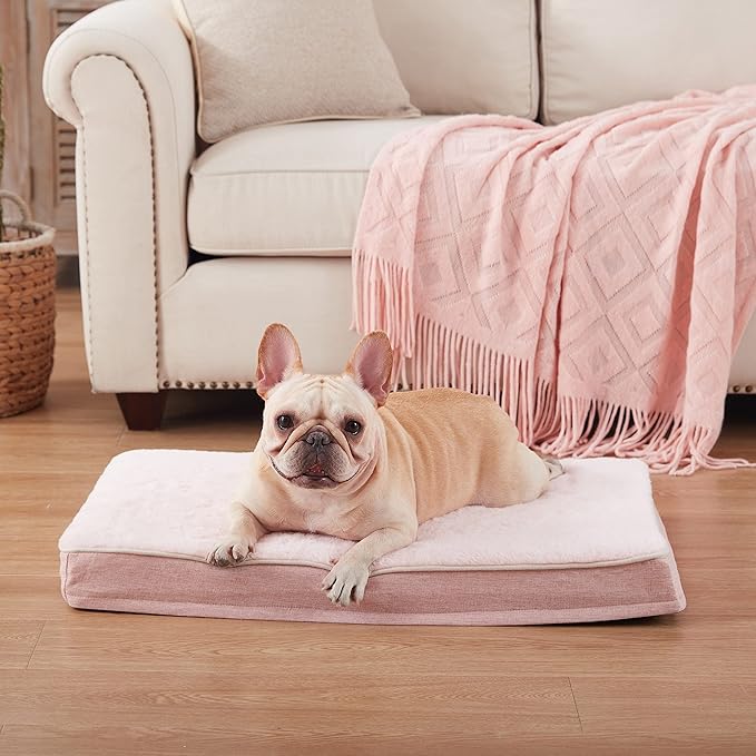 Memory Foam Medium Dog Bed, Cooling Dog Beds for Medium Dogs, Washable Orthopedic Pet Bed for Crate with Joint Relief Memory Foam, Waterproof Liner and Plush Cover (Pink)