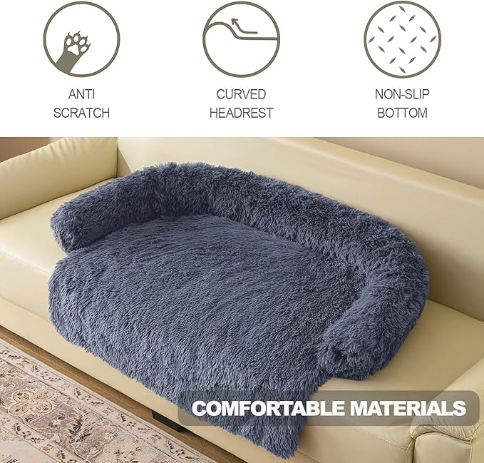 Tinaco Calming Dogs/Cats Bed Mats, Dog Pad Washable Removable Couch Cover, Plush Long Fur Mat for Pets, Waterproof Lining, Perfect for Small, Medium and Large Dogs and Cats (Navy Blue, 45"x37")