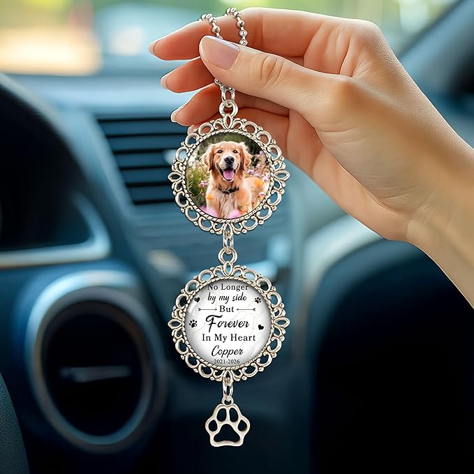 Hyturtle Personalized Pet Memorial Car Hanging Ornament - Custom Photo Pet Memorial Gifts Rearview Mirror Hanging Accessories -Dog Remembrance Gifts - Loss of Dog Sympathy Gift