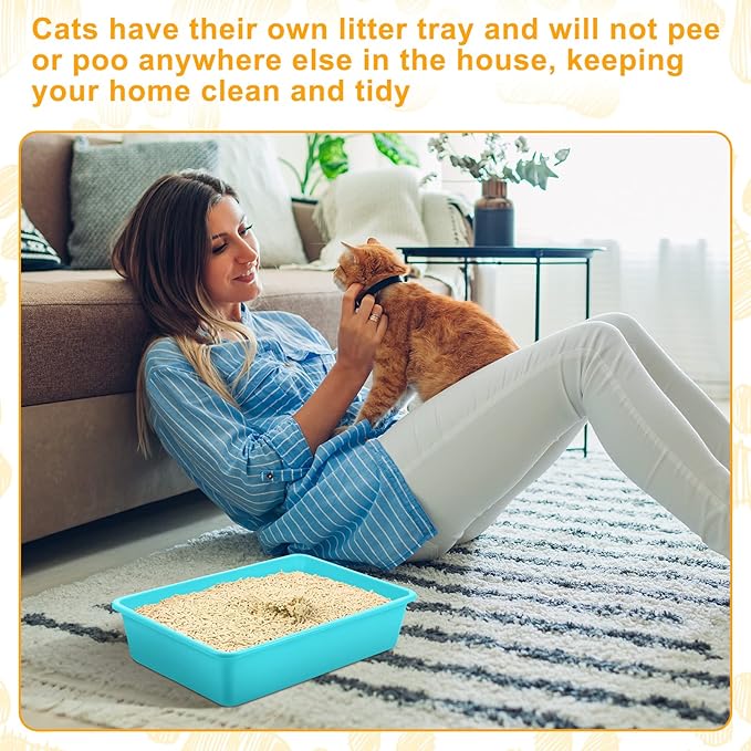 Amyhill 10 Pcs Open Cat Litter Box Kitten Litter Pan with 10 Scooper Medium Plastic Pet Tray Durable Nonstick Kitten Box for Indoor Pets Cats Rabbit Supply Easy to Clean,14.6x10.6x3.4 Inch, 5 Color
