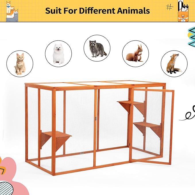 Catio Outdoor Cat Enclosure, 71" Large Catios for Cats Patio, Outside Cat Enclosures, Cattio with Waterproof Roof, Clearance Cat Cage for Multiple Cats, Orange