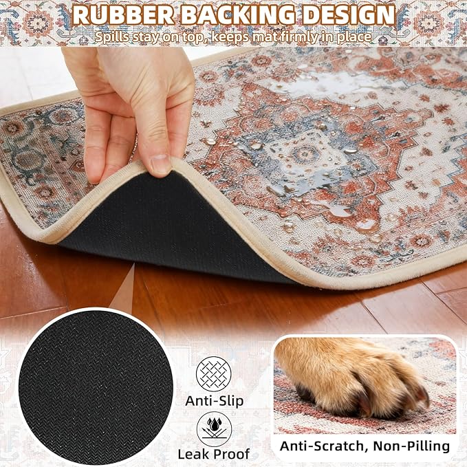 PUPTECK Dog Food Mat, Absorbent Pet Feeding Bowl Mat, Non-Slip Dog Mat for Food and Water, Quick Dry No Stains Cat Placemats Pet Supplies for Messy Drinkers, Brown 12"x20"