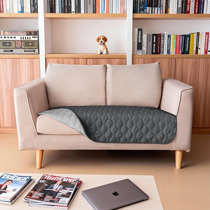 gogobunny 3X Stronger Waterproof Pet Blanket, Scratch Proof Furniture Protector for Dogs Cats, Reversible Cover 32x53 Inch, Dark Grey