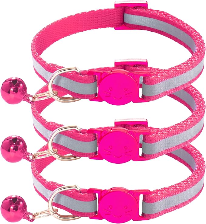 3 Pack Reflective and Breakaway with Bells of Cat Collar，Adjustable from 7.5 to 12.5 Inches, Ideal of Kitten Collar, Suitable for Girls and Boys (Rose)