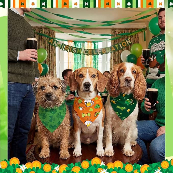 Abbylike 50 Pcs St Patrick's Day Dog Bandanas Bulk Green Shamrocks Bandanas for Dogs Triangle Kerchief Bibs Scarf for Pet Irish Costume Photo Props Pet Shops Groomer, 25 Styles (25.6 x 17.7 x 17.7)