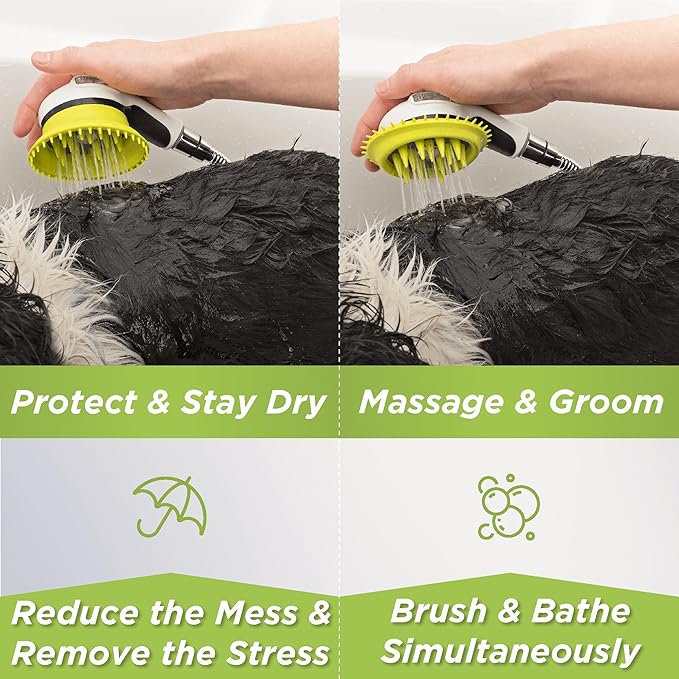 Wondurdog LARGE Sized Bathtub Spout and Garden Hose Attachment Dog Wash Kit w/Splash Shield and Rubber Scrubbing Teeth. Tub Spouts with Front Pull Up Diverter Only. Max Height 3.20". Home Pet Grooming