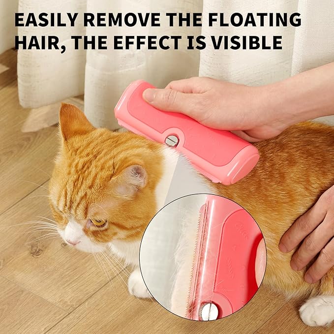Cat & Small Pet Deshedding Brush & Shedding Blade, Gentle Undercoat Grooming Tool for Short & Medium Fur and Double Coats, Replaceable Metal Blade, Ergonomic Handle, Pink