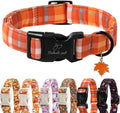 Fall Dog Collar Cute Orange Plaid Puppy Collar - Light Comfortable Adjustable Pet Collars for Small Medium Large Girl Boy Dogs S